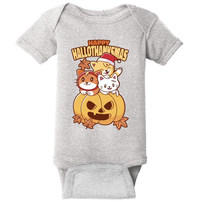 Happy Hallothanksmas Holiday Cats Baby Bodysuit