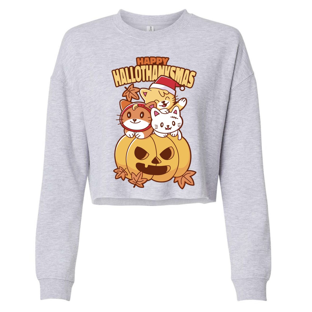Happy Hallothanksmas Holiday Cats Cropped Pullover Crew