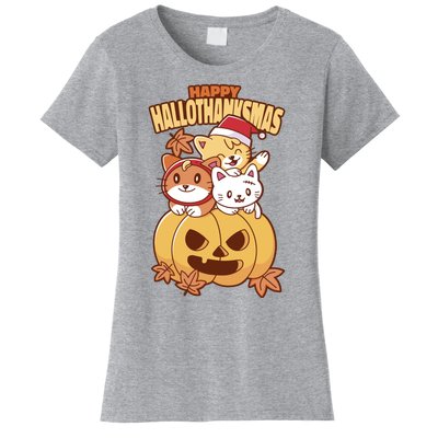 Happy Hallothanksmas Holiday Cats Women's T-Shirt