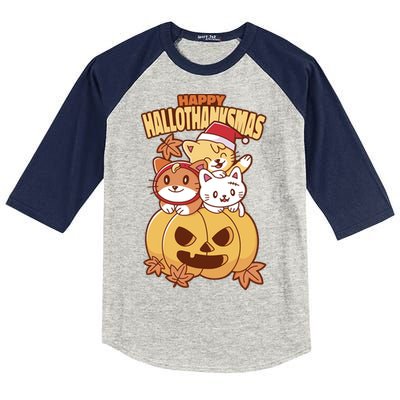 Happy Hallothanksmas Holiday Cats Kids Colorblock Raglan Jersey