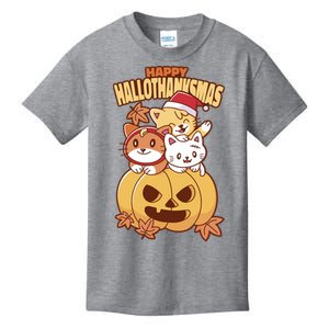 Happy Hallothanksmas Holiday Cats Kids T-Shirt