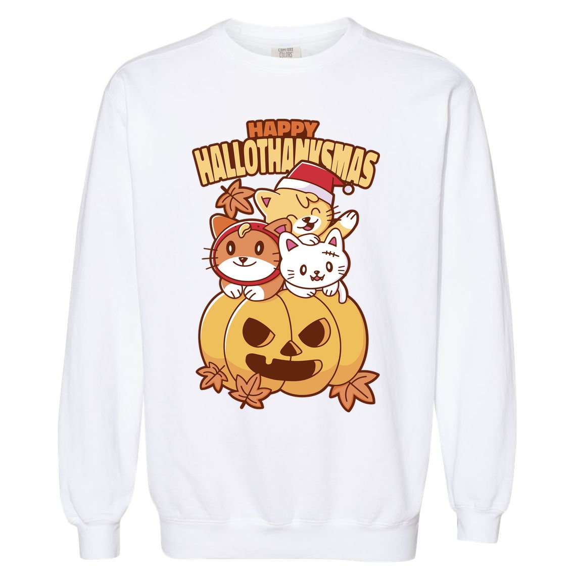 Happy Hallothanksmas Holiday Cats Garment-Dyed Sweatshirt