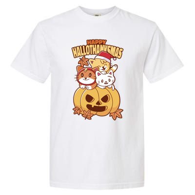 Happy Hallothanksmas Holiday Cats Garment-Dyed Heavyweight T-Shirt