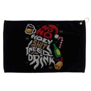 Ho Ho Holy Shit I Need A Beer Ugly Christmas Sweater Gift Grommeted Golf Towel