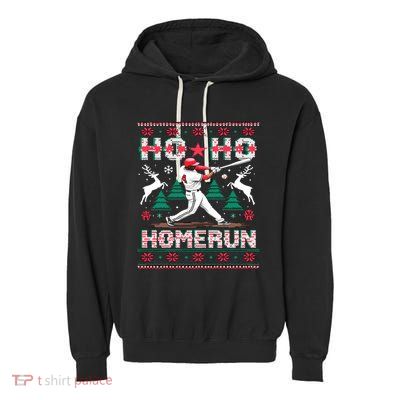 Ho Ho Homerun Christmas Baseball Gift Garment-Dyed Fleece Hoodie