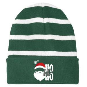 Ho Ho Ho Santa Claus Cozy Christmas Striped Beanie with Solid Band