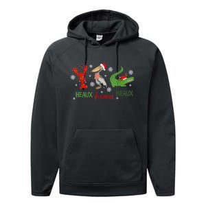 Heaux Heaux Heaux Cajun Christmas Crawfish Pelican Alligator Performance Fleece Hoodie