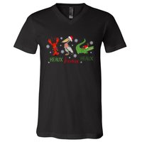 Heaux Heaux Heaux Cajun Christmas Crawfish Pelican Alligator V-Neck T-Shirt