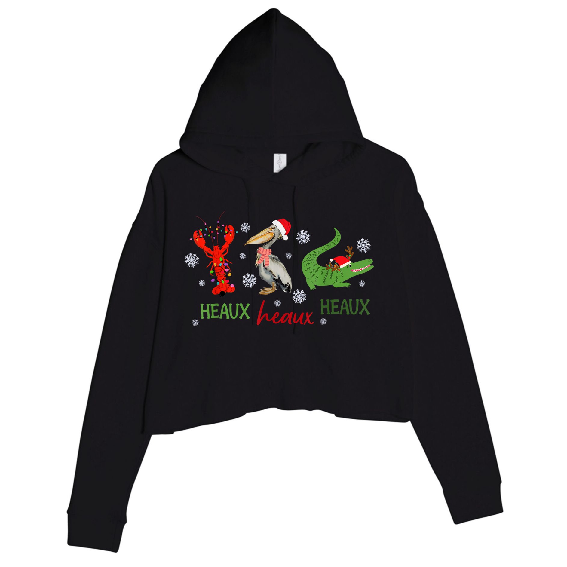 Heaux Heaux Heaux Cajun Christmas Crawfish Pelican Alligator Crop Fleece Hoodie