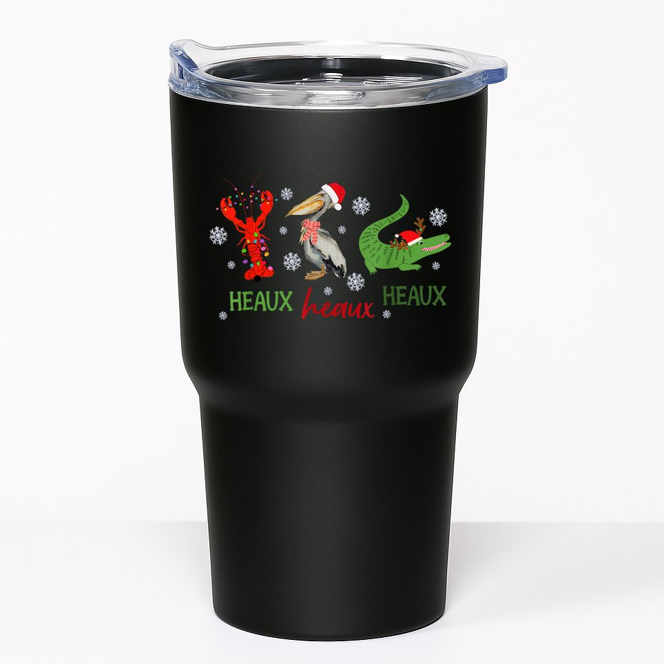 Heaux Heaux Heaux Cajun Christmas Crawfish Pelican Alligator Tumbler