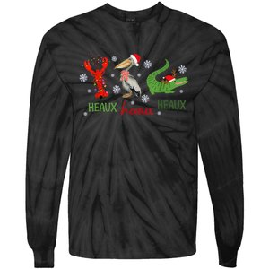 Heaux Heaux Heaux Cajun Christmas Crawfish Pelican Alligator Tie-Dye Long Sleeve Shirt