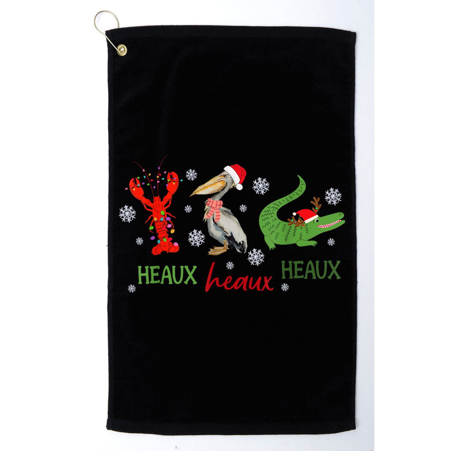 Heaux Heaux Heaux Cajun Christmas Crawfish Pelican Alligator Golf Towel