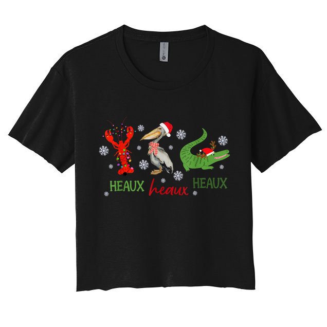Heaux Heaux Heaux Cajun Christmas Crawfish Pelican Alligator Crop Top