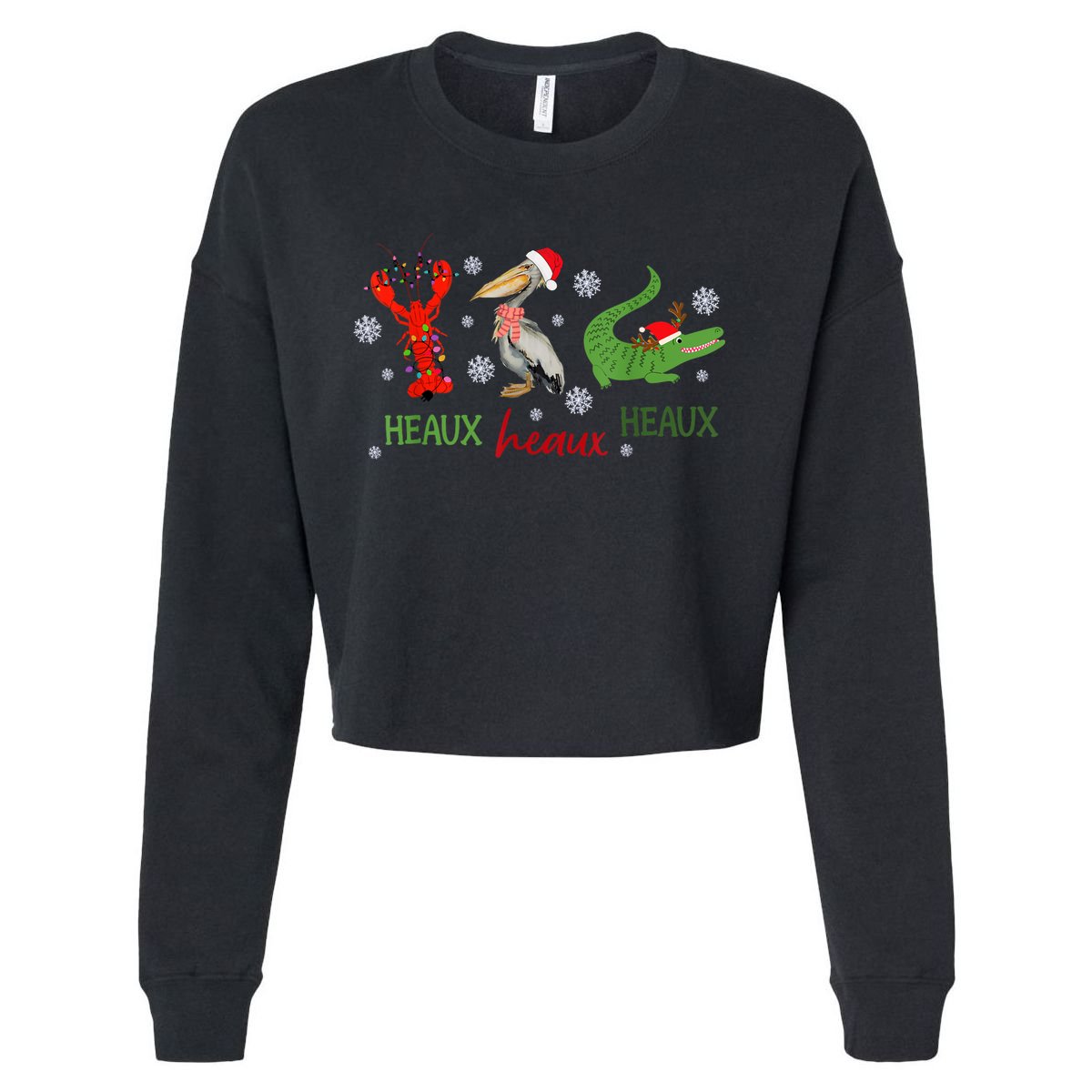 Heaux Heaux Heaux Cajun Christmas Crawfish Pelican Alligator Cropped Pullover Crew