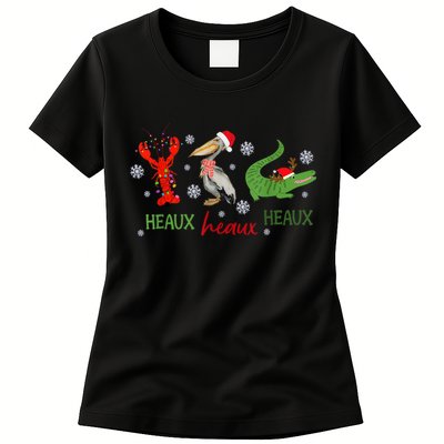 Heaux Heaux Heaux Cajun Christmas Crawfish Pelican Alligator Womens T-Shirt