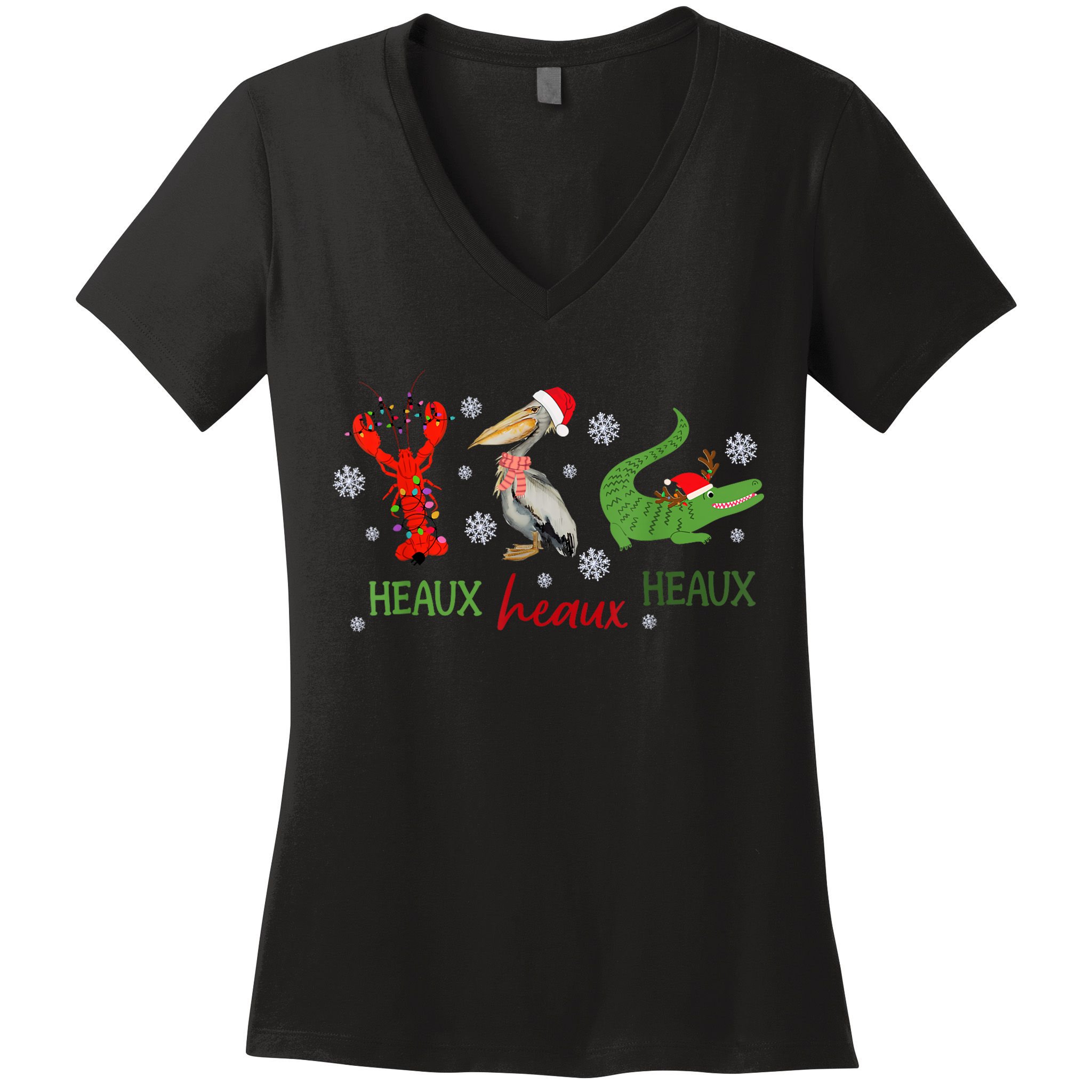 Heaux Heaux Heaux Cajun Christmas Crawfish Pelican Alligator Women's V-Neck T-Shirt