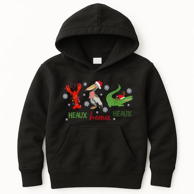 Heaux Heaux Heaux Cajun Christmas Crawfish Pelican Alligator Kids Hoodie