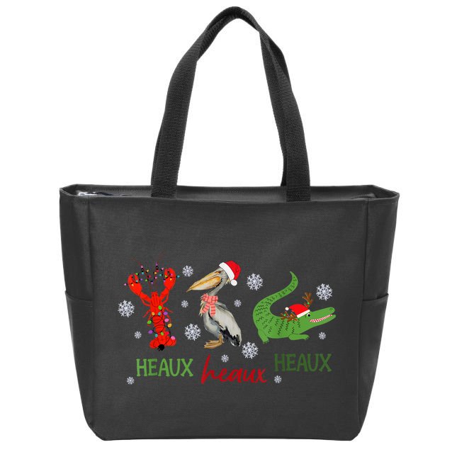 Heaux Heaux Heaux Cajun Christmas Crawfish Pelican Alligator Zip Tote Bag