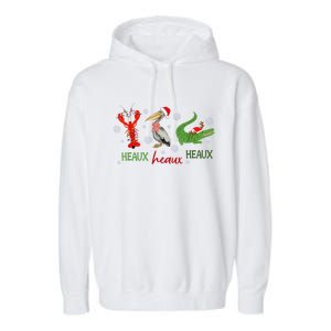 Heaux Heaux Heaux Cajun Christmas Crawfish Pelican Alligator Garment-Dyed Fleece Hoodie