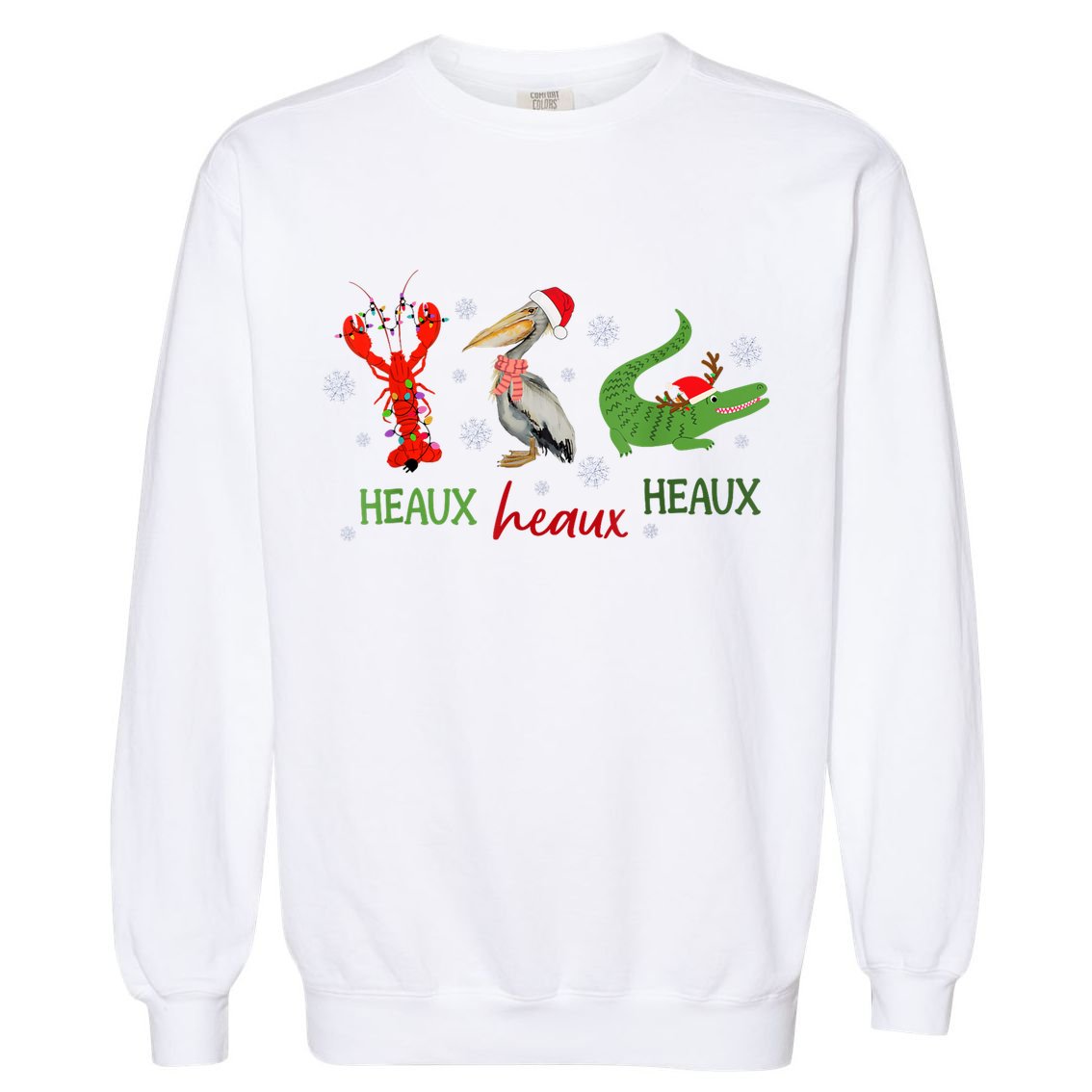 Heaux Heaux Heaux Cajun Christmas Crawfish Pelican Alligator Garment-Dyed Sweatshirt