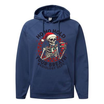 Ho Ho Hold Your Breath Radiology Tech Skeleton Performance Fleece Hoodie