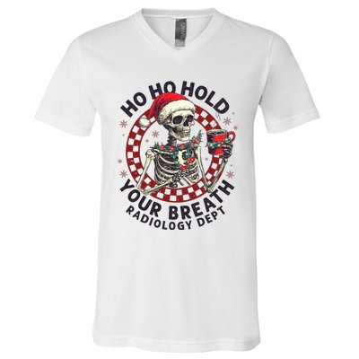 Ho Ho Hold Your Breath Radiology Tech Skeleton V-Neck T-Shirt