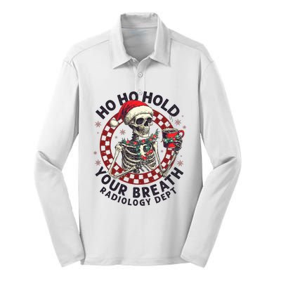 Ho Ho Hold Your Breath Radiology Tech Skeleton Silk Touch Performance Long Sleeve Polo