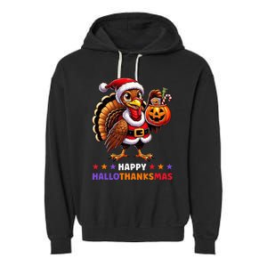 Happy Hallothanksmas Halloween Thanksgiving Xmas Garment-Dyed Fleece Hoodie