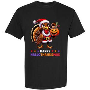 Happy Hallothanksmas Halloween Thanksgiving Xmas Garment-Dyed Heavyweight T-Shirt