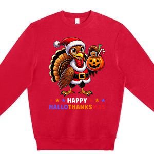 Happy Hallothanksmas Halloween Thanksgiving Xmas Premium Crewneck Sweatshirt