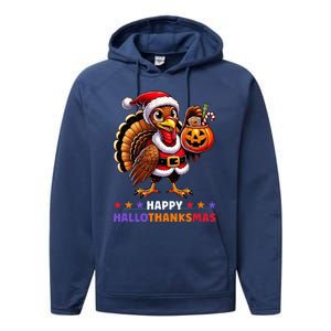 Happy Hallothanksmas Halloween Thanksgiving Xmas Performance Fleece Hoodie