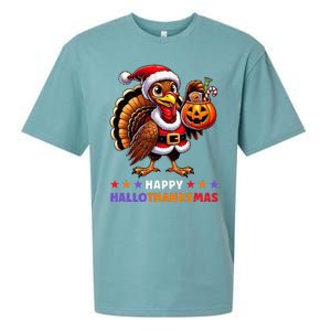 Happy Hallothanksmas Halloween Thanksgiving Xmas Sueded Cloud Jersey T-Shirt