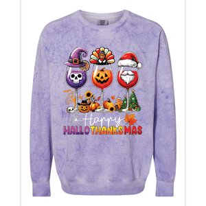 Happy Hallothanksmas Halloween Thanksgiving Christmas Colorblast Crewneck Sweatshirt