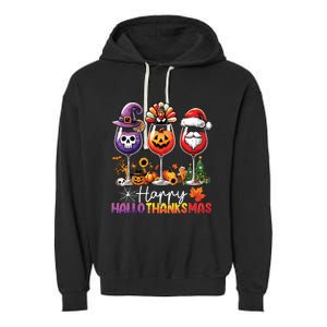 Happy Hallothanksmas Halloween Thanksgiving Christmas Garment-Dyed Fleece Hoodie