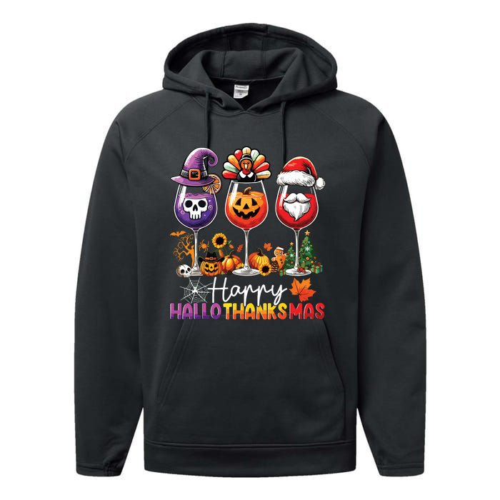 Happy Hallothanksmas Halloween Thanksgiving Christmas Performance Fleece Hoodie