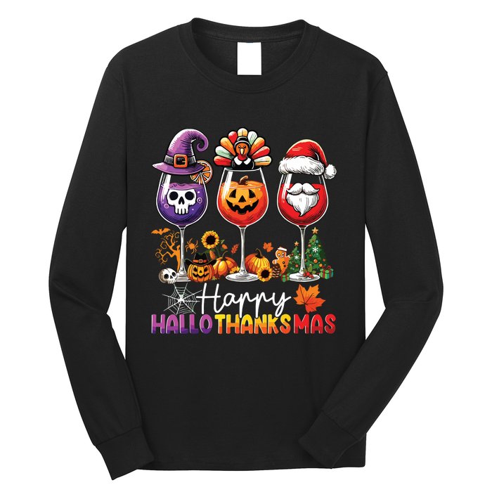 Happy Hallothanksmas Halloween Thanksgiving Christmas Long Sleeve Shirt