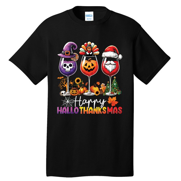 Happy Hallothanksmas Halloween Thanksgiving Christmas Tall T-Shirt