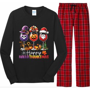 Happy Hallothanksmas Halloween Thanksgiving Christmas Long Sleeve Pajama Set