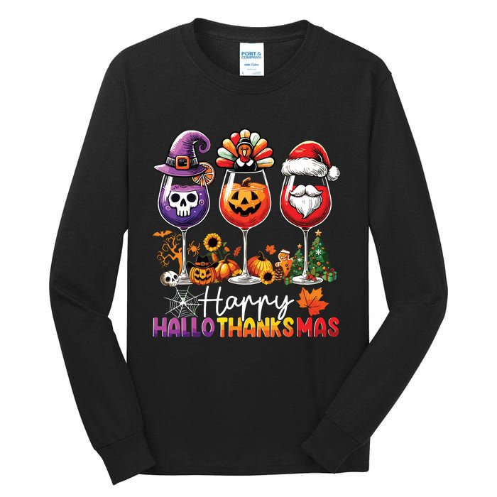 Happy Hallothanksmas Halloween Thanksgiving Christmas Tall Long Sleeve T-Shirt