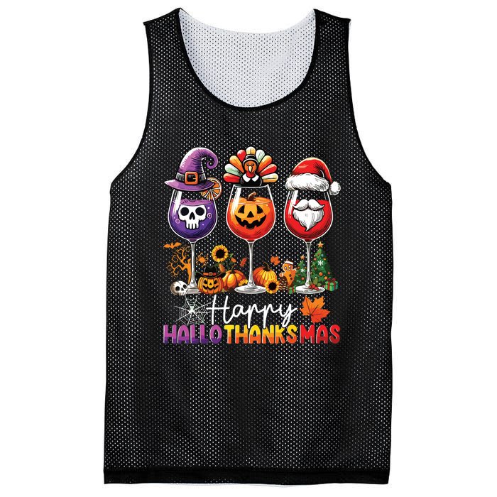 Happy Hallothanksmas Halloween Thanksgiving Christmas Mesh Reversible Basketball Jersey Tank