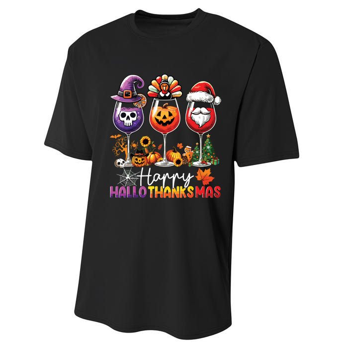 Happy Hallothanksmas Halloween Thanksgiving Christmas Performance Sprint T-Shirt