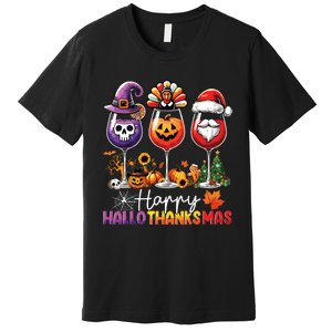 Happy Hallothanksmas Halloween Thanksgiving Christmas Premium T-Shirt