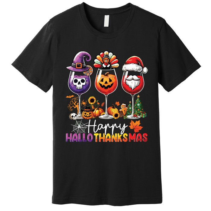 Happy Hallothanksmas Halloween Thanksgiving Christmas Premium T-Shirt