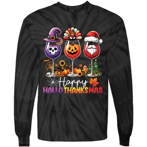 Happy Hallothanksmas Halloween Thanksgiving Christmas Tie-Dye Long Sleeve Shirt