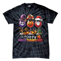 Happy Hallothanksmas Halloween Thanksgiving Christmas Tie-Dye T-Shirt