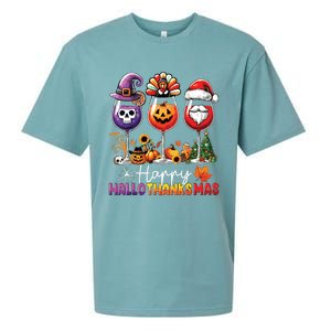 Happy Hallothanksmas Halloween Thanksgiving Christmas Sueded Cloud Jersey T-Shirt