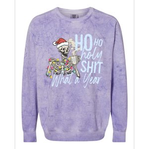 Ho Ho Holy Shit What A Year Gift Funny Christmas Skeleton Gift Colorblast Crewneck Sweatshirt