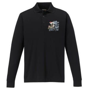 Ho Ho Holy Shit What A Year Gift Funny Christmas Skeleton Gift Performance Long Sleeve Polo