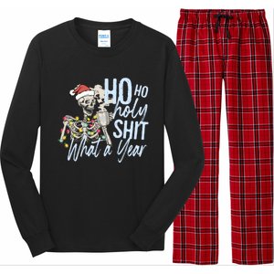 Ho Ho Holy Shit What A Year Gift Funny Christmas Skeleton Gift Long Sleeve Pajama Set