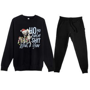 Ho Ho Holy Shit What A Year Gift Funny Christmas Skeleton Gift Premium Crewneck Sweatsuit Set